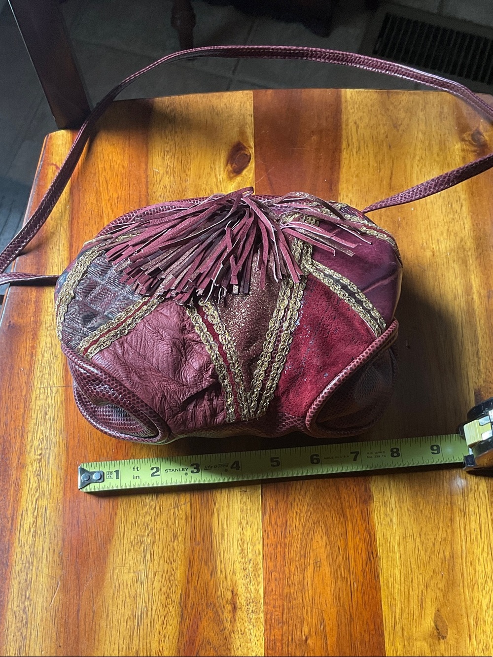 I.Magnin Vintage-Inspired Burgundy Tassel Crossbody Bag - Picture 3 of 10